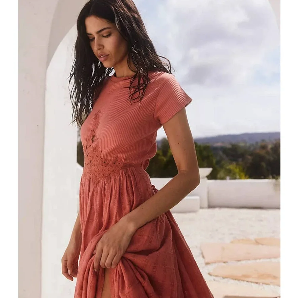 New Free People Serenity Maxi Dress $168 X-SMALL Peach BOHO-CHIC